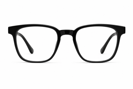 Front view of Almasi Vela premium black optical frame by Siri Eyewear Kenya.