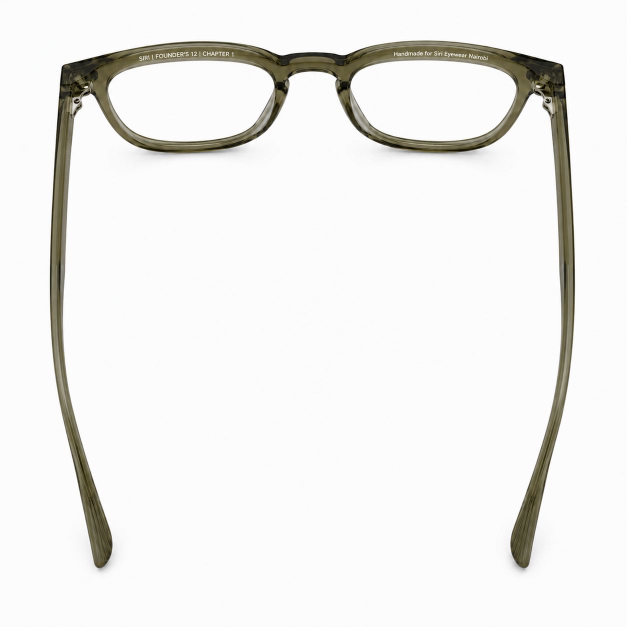 Top view of the Almasi Kael™ premium optical frame with open temples highlighting the frame geometry and lightweight β-Ultem design.