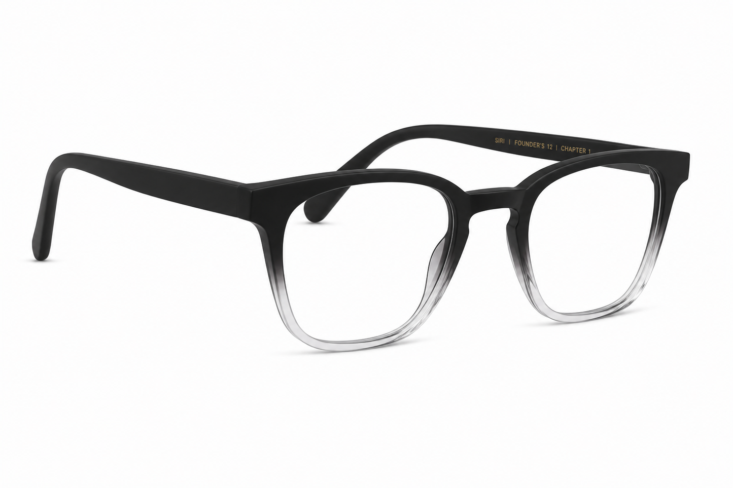Almasi Nera™ premium optical frame in Crystal Smoke Fade shown at a 45-degree right angle.
