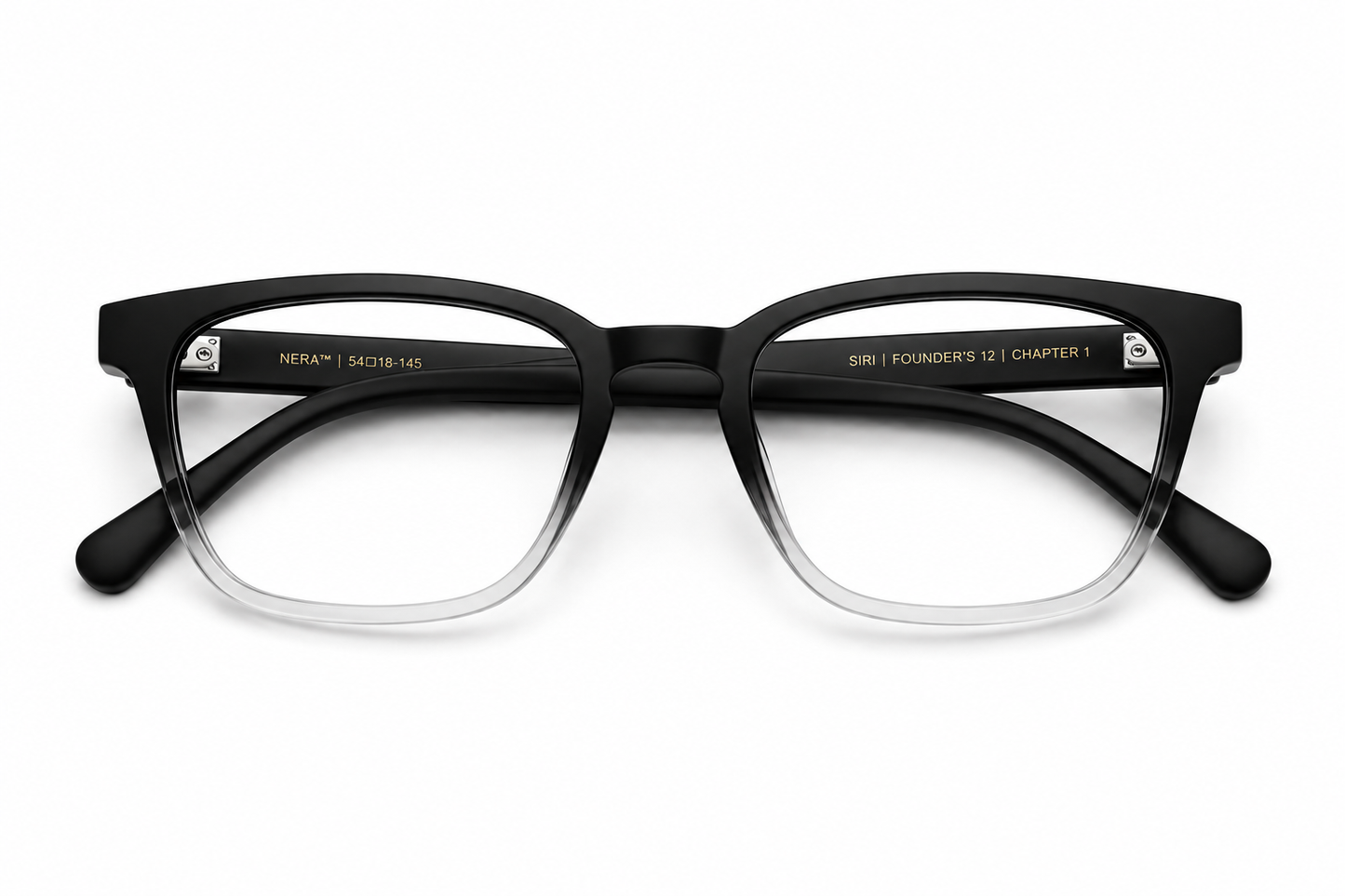 Almasi Nera™ premium optical frame folded flat showing inside temple branding.