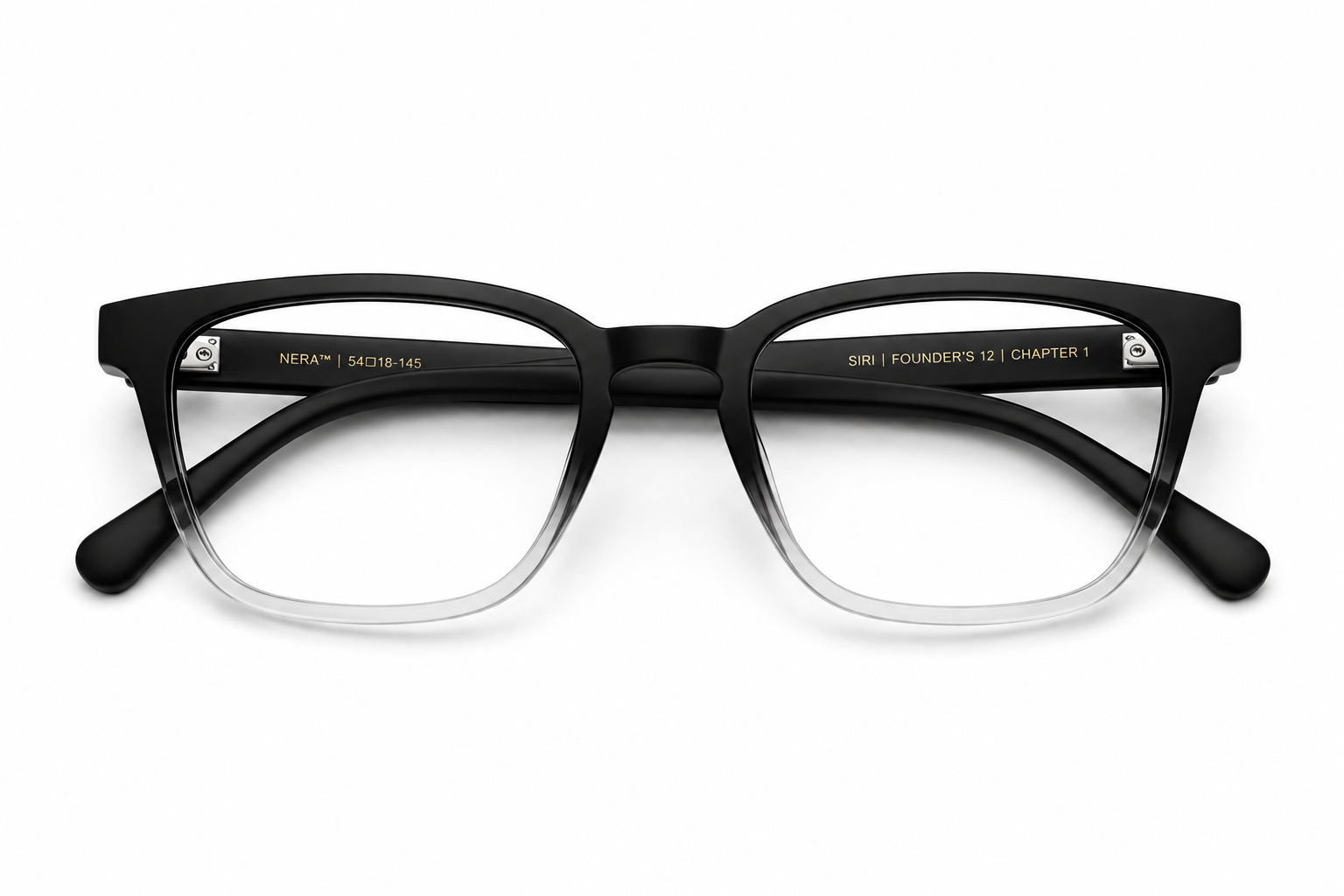 Almasi Nera™ premium optical frame folded flat showing inside temple branding.
