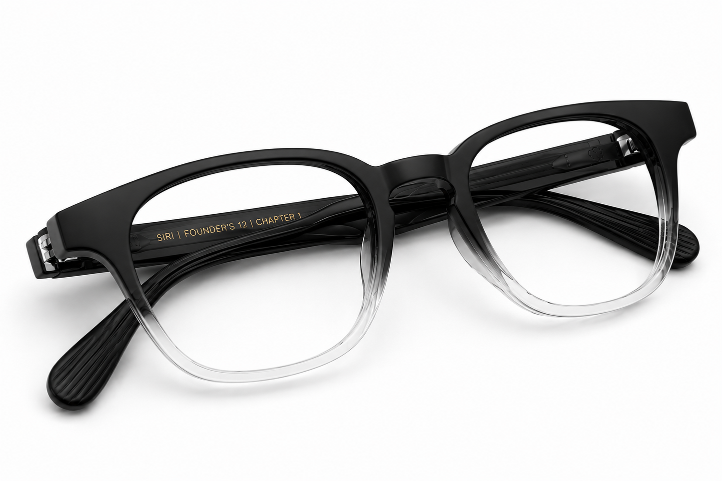 Folded side view of the Almasi Nera™ premium optical frame in Crystal Smoke Fade.