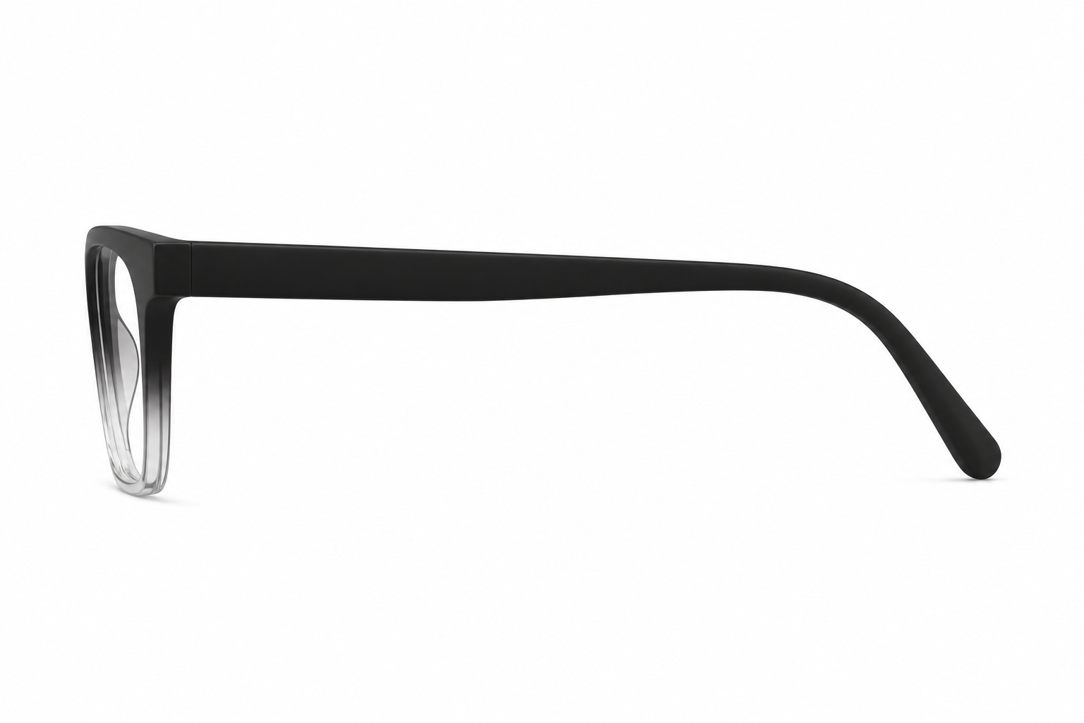 Left profile of the Almasi Nera™ premium optical frame in Crystal Smoke Fade.