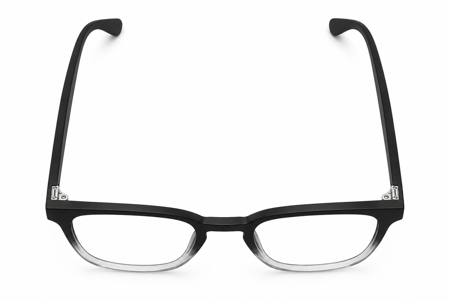 Top view of the Almasi Nera™ premium optical frame in Crystal Smoke Fade.