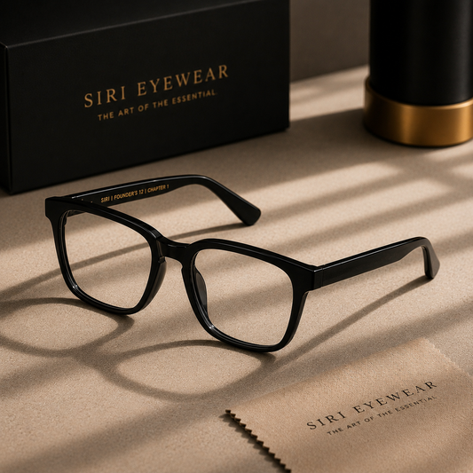 Almasi Vela premium optical frame styled in a luxury editorial setting.