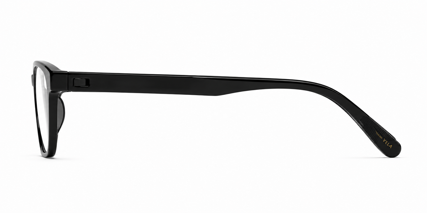 Left side profile of the Almasi Vela optical frame.