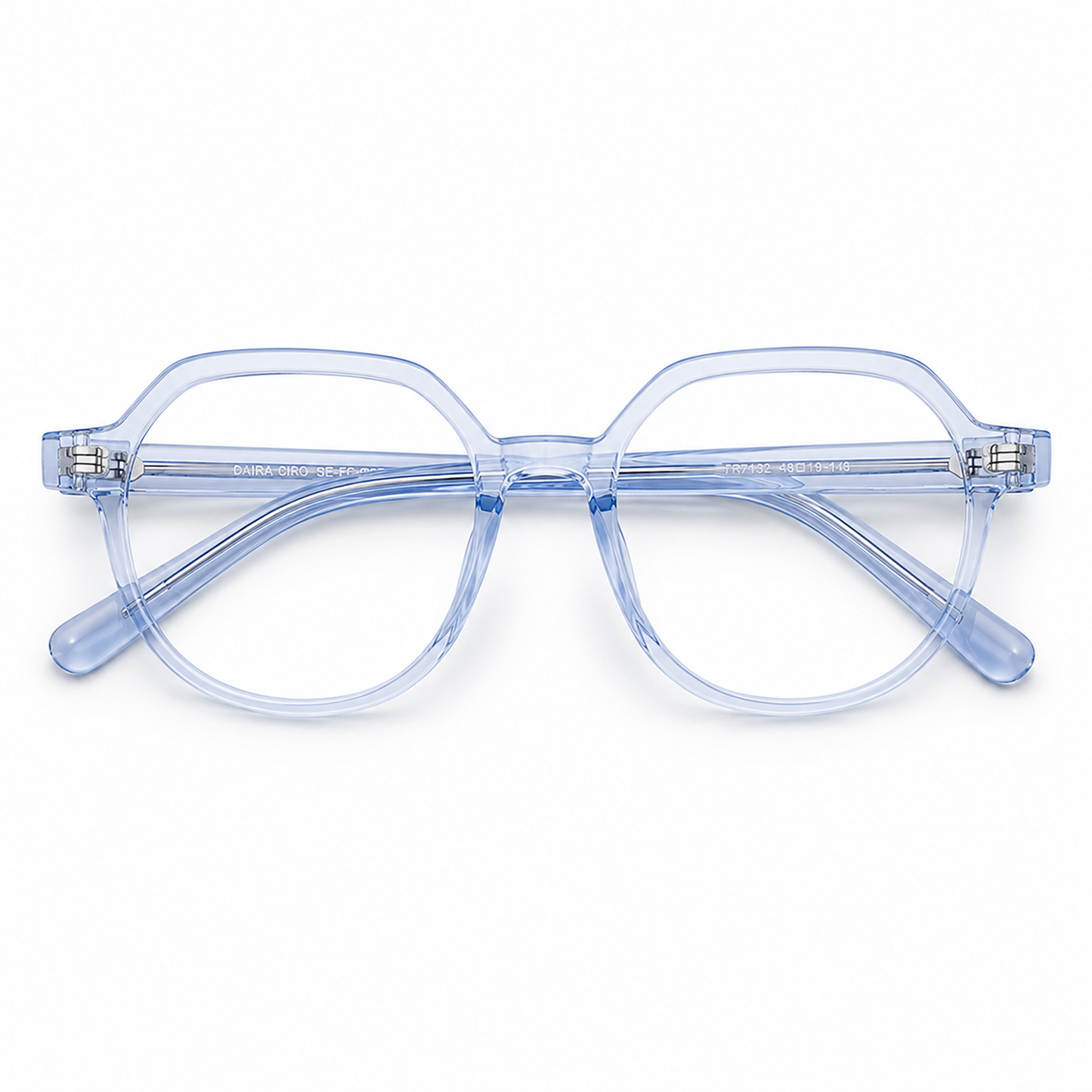 Daira Ciro™ premium optical frame folded flat showing inside temple branding.