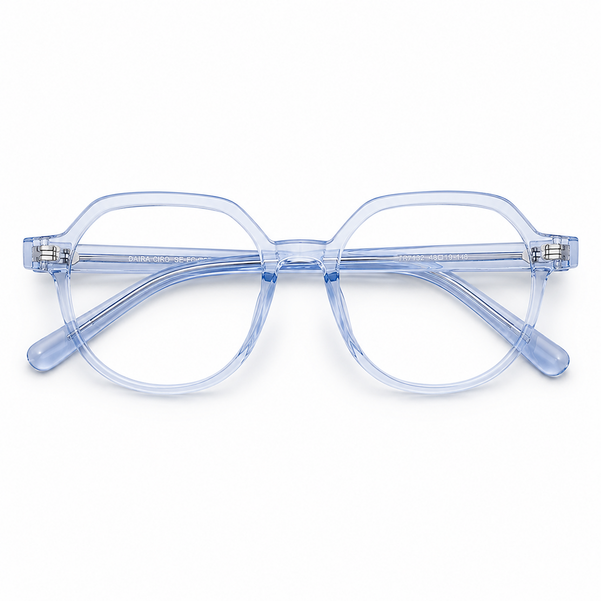Daira Ciro™ premium optical frame folded flat showing inside temple branding.