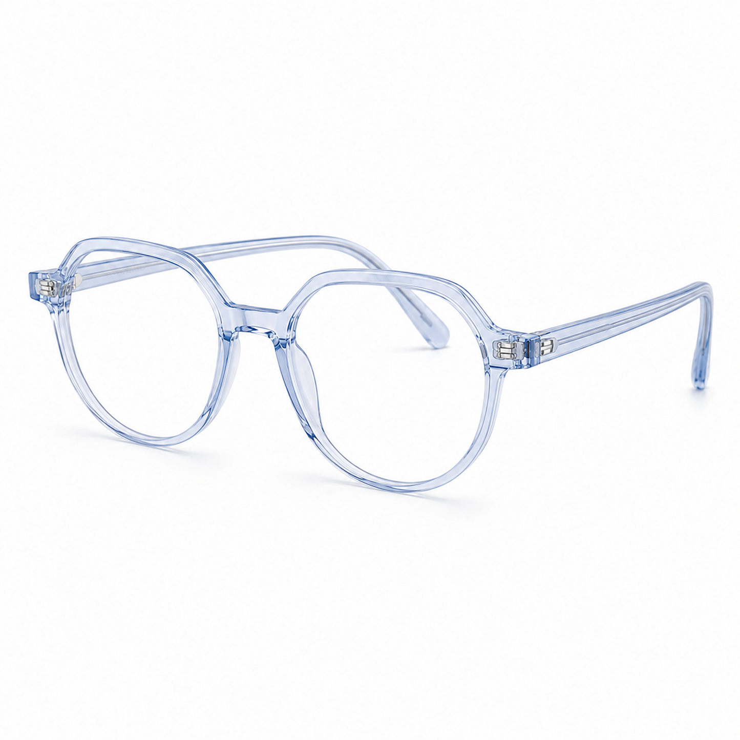 Daira Ciro™ premium optical frame in Ice Blue Crystal shown at a 45-degree left angle.
