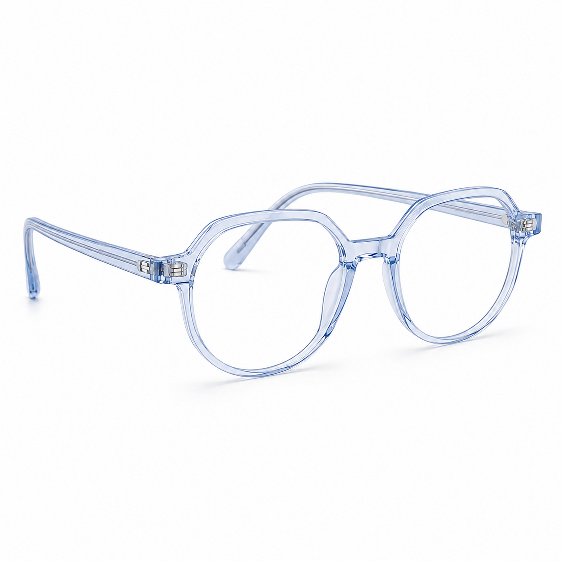 Daira Ciro™ premium optical frame in Ice Blue Crystal shown at a 45-degree right angle.