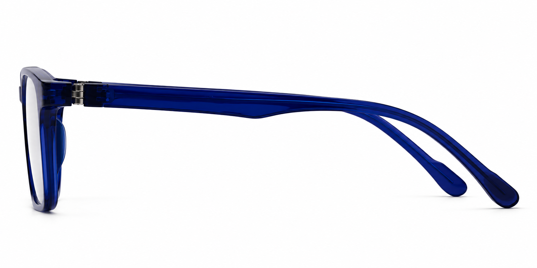 Left profile of the Siri Sael premium acetate optical frame in Cobalt Blue.