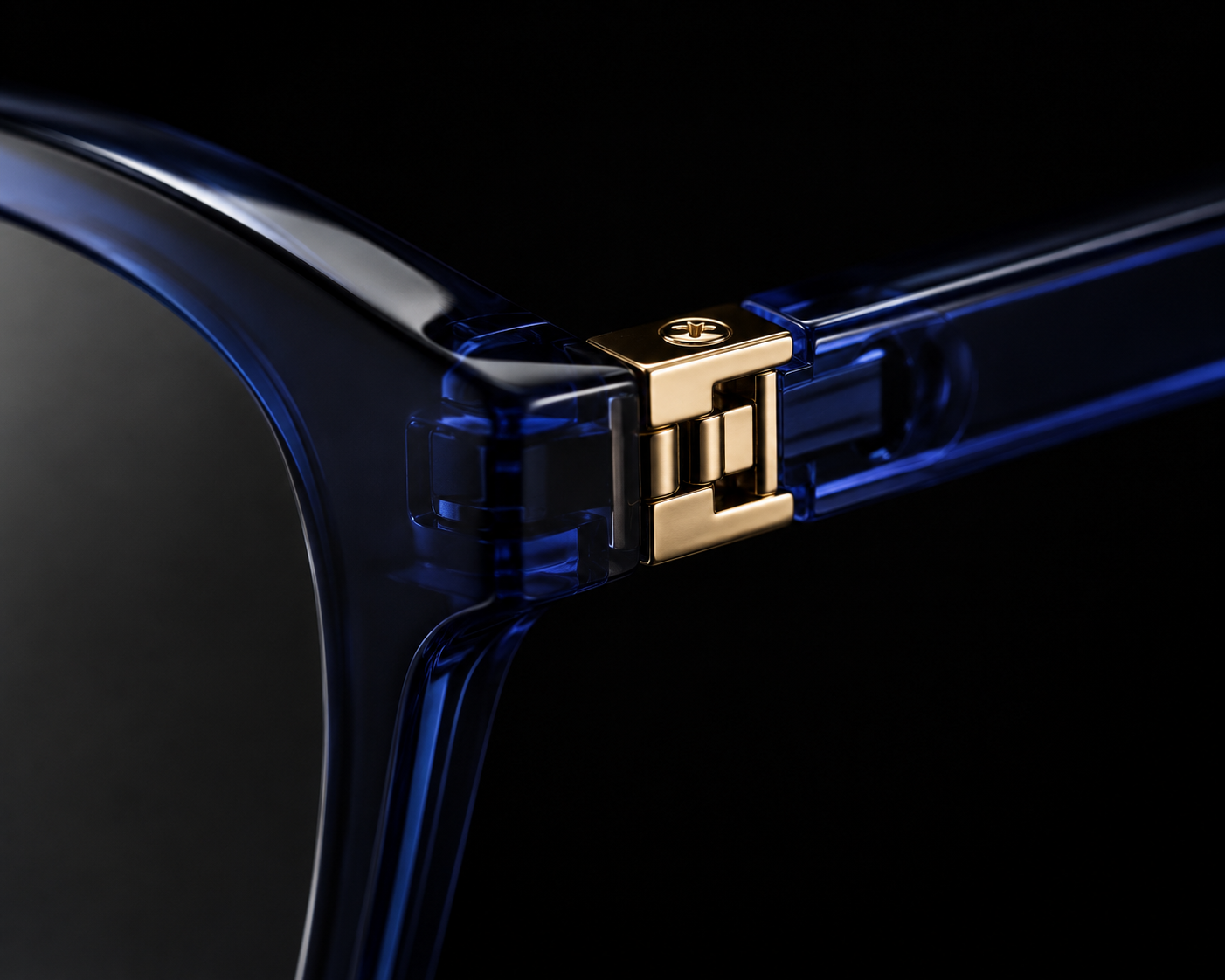 Macro detail of the premium hinge on the Siri Sael optical frame.