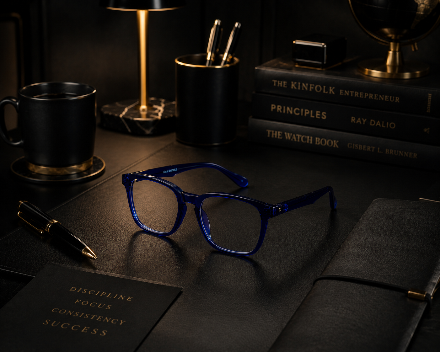 Siri Sael premium optical frame displayed on a luxury executive desk.